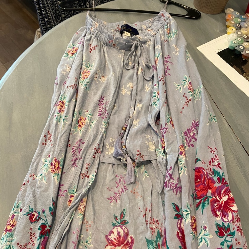 Boho Floral Print Shorts with Maxi Skirt